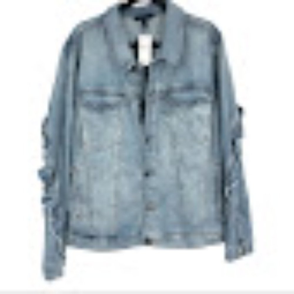 SOLD! NEW Lane Bryant Plus Size Light Wash Denim Jacket with Ruffle Detail - Picture 2 of 10
